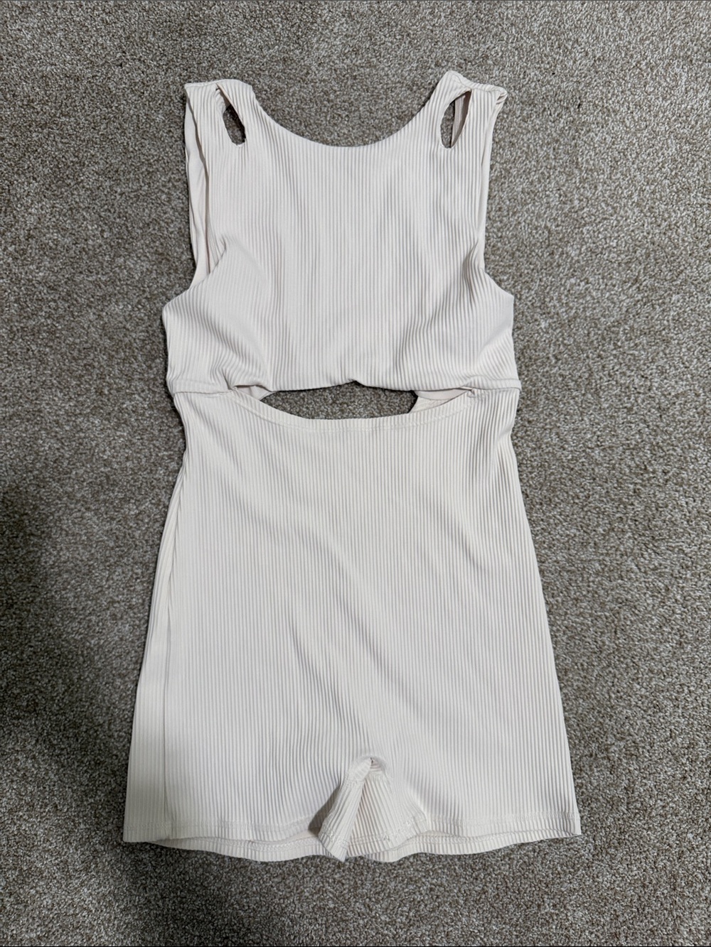 Forever 21 Ribbed Cutout Tank Romper in Light Cream